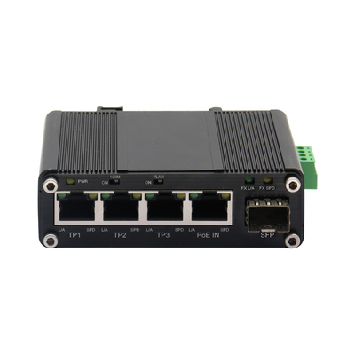 Industrial PoE Splitter Switch 4 Port Gigabit with SFP Fiber Uplink